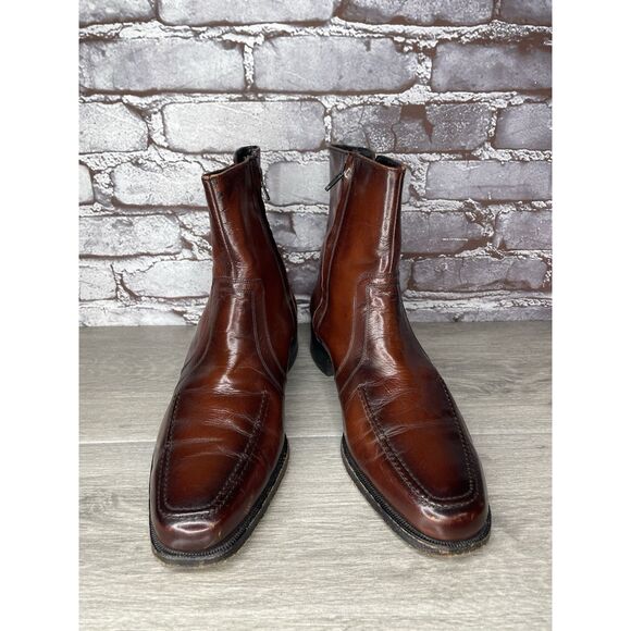 Florsheim Brown Leather Square Toe Ankle Side Zip Up Boots Men’s Sz 9.5D US/43EU - Picture 1 of 16